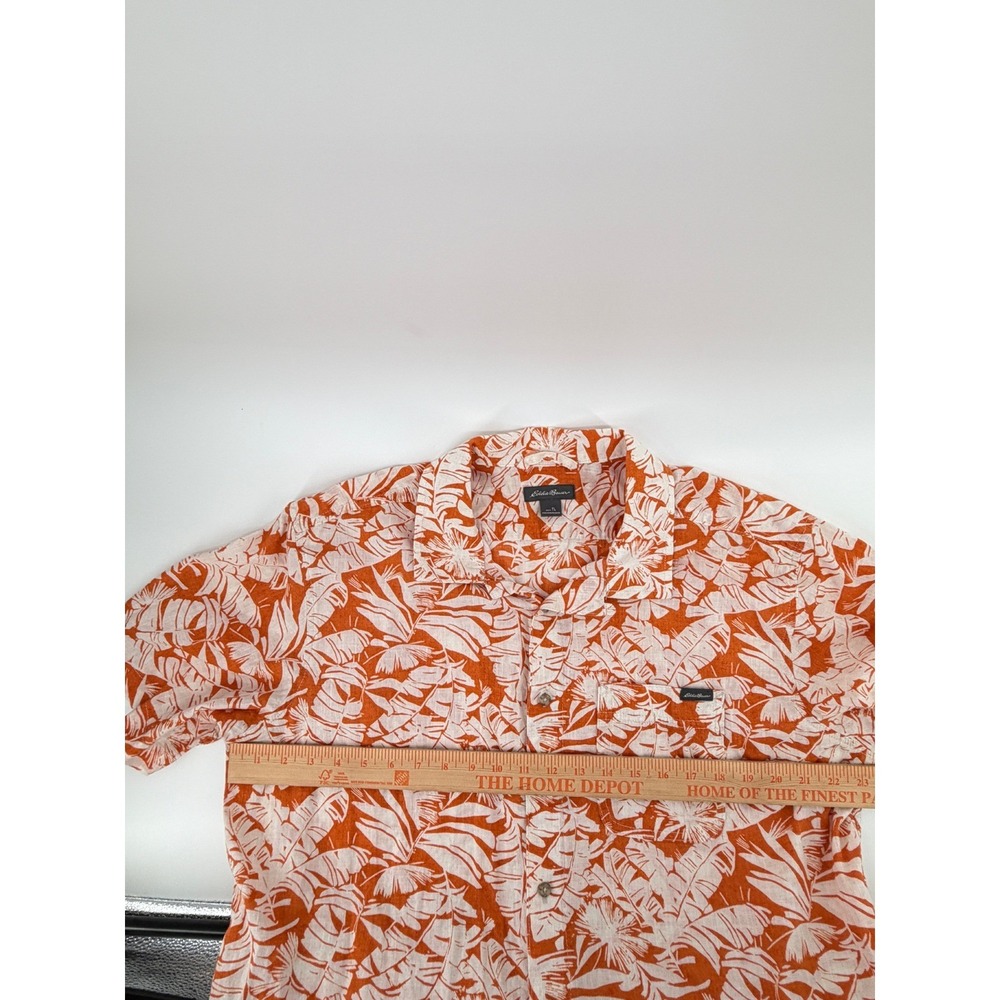 Hawaiian Mens Tall XL Short Sleeve Button Tropical Palm Orange Shirt Resortwear - Picture 6 of 8